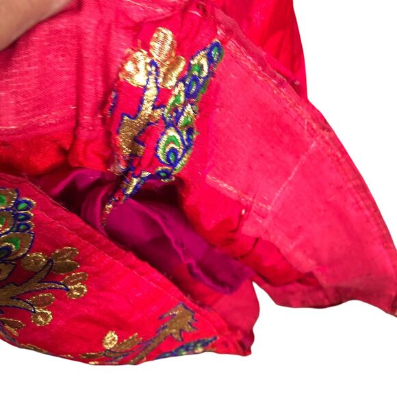 Bollywood Boho Maxi Lehenga Skirt Fuchsia Pink Gold Embroidered Peacocks - Picture 10 of 10